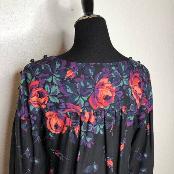 Anthropologie Maeve black pink floral balloon sleeve linen blend top size Medium - Picture 11 of 15
